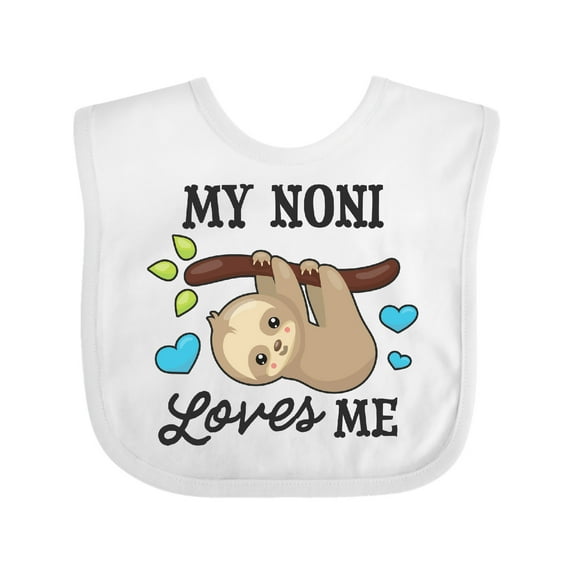 Inktastic My Noni Loves Me with Sloth and Hearts Boys or Girls Baby Bib