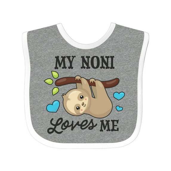 Inktastic My Noni Loves Me with Sloth and Hearts Boys or Girls Baby Bib