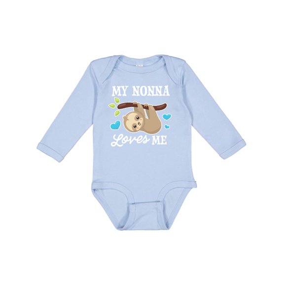 Inktastic My Nonna Loves Me with Sloth and Hearts Boys or Girls Long Sleeve Baby Bodysuit