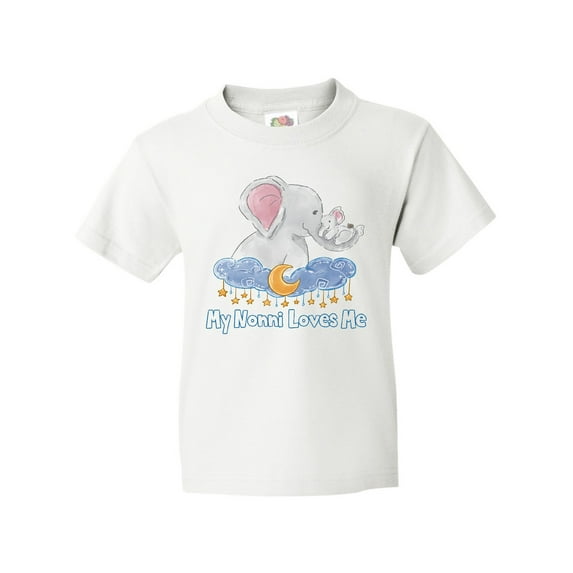Inktastic My Nonni Loves Me Cute Elephants Clouds Moon and Stars Youth T-Shirt