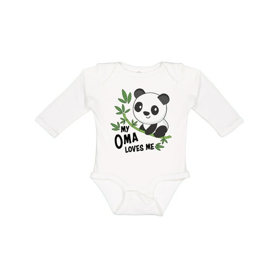 Inktastic My Oma Loves Me- cute panda Boys or Girls Long Sleeve Baby Bodysuit