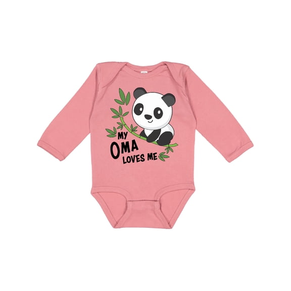 Inktastic My Oma Loves Me- cute panda Boys or Girls Long Sleeve Baby Bodysuit