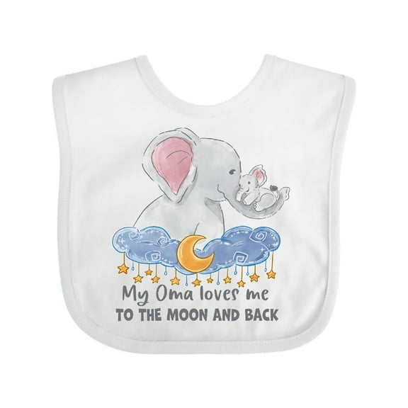 Inktastic My Oma Loves Me to the Moon and Back Elephant Family Boys or Girls Baby Bib