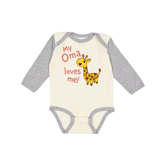 Inktastic My Oma Loves me- cute giraffe Boys or Girls Long Sleeve Baby Bodysuit