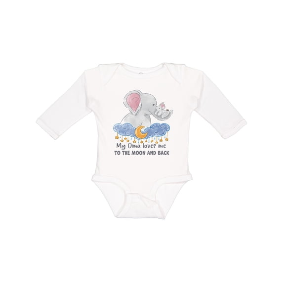 Inktastic My Oma Loves Me to the Moon and Back Elephant Family Boys or Girls Long Sleeve Baby Bodysuit