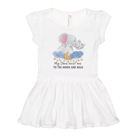 Inktastic My Oma Loves me to the Moon and Back Elephant Family Girls Toddler Dress