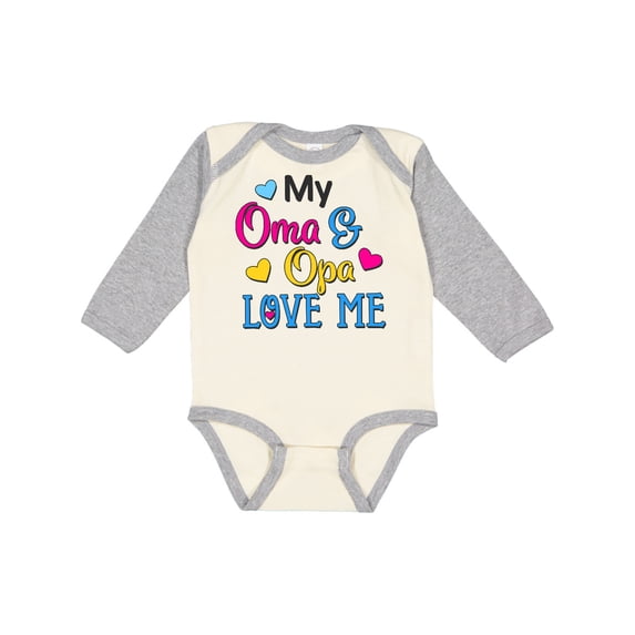 Inktastic My Oma and Opa Love me with Hearts Boys or Girls Long Sleeve Baby Bodysuit