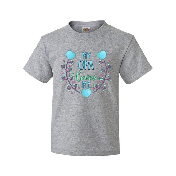 Inktastic My Opa Loves Me with Flowers and Hearts Youth T-Shirt