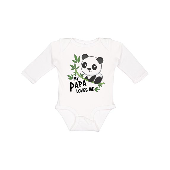 Inktastic My Papa Loves Me- cute panda Boys or Girls Long Sleeve Baby Bodysuit