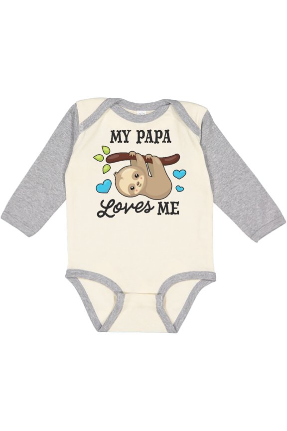 My Papa Loves Me with Sloth and Hearts Boys or Girls Long Sleeve Baby Bodysuit