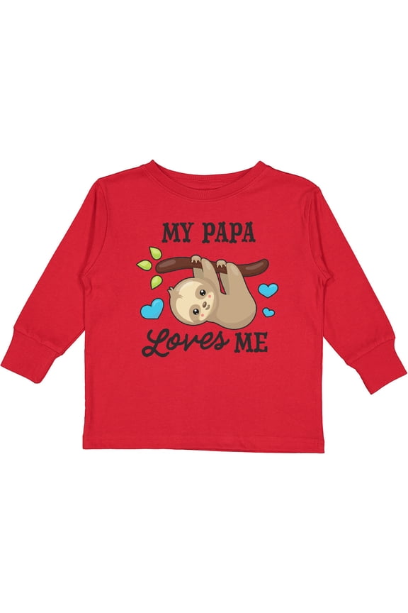 My Papa Loves Me with Sloth and Hearts Boys or Girls Long Sleeve Toddler T-Shirt