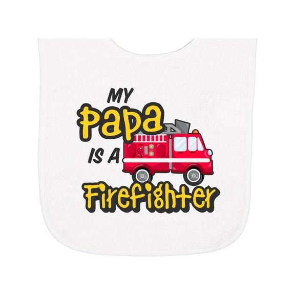 Inktastic My Papa is a Firefighter with Fire Truck Baby Terry Cloth Bib