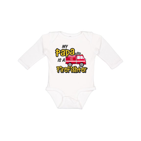 Inktastic My Papa is a Firefighter with Fire Truck Boys or Girls Long Sleeve Baby Bodysuit