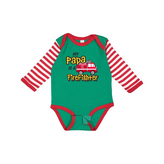 Inktastic My Papa is a Firefighter with Fire Truck Boys or Girls Long Sleeve Baby Bodysuit
