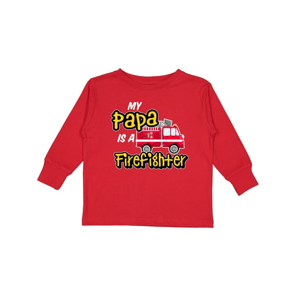 Inktastic My Papa is a Firefighter with Fire Truck Boys or Girls Long Sleeve Toddler T-Shirt