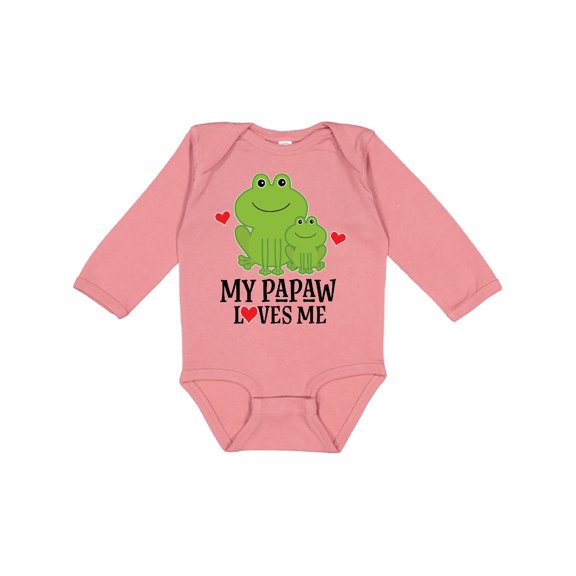 Inktastic My Papaw Loves Me Grandson Frog Boys Long Sleeve Baby Bodysuit