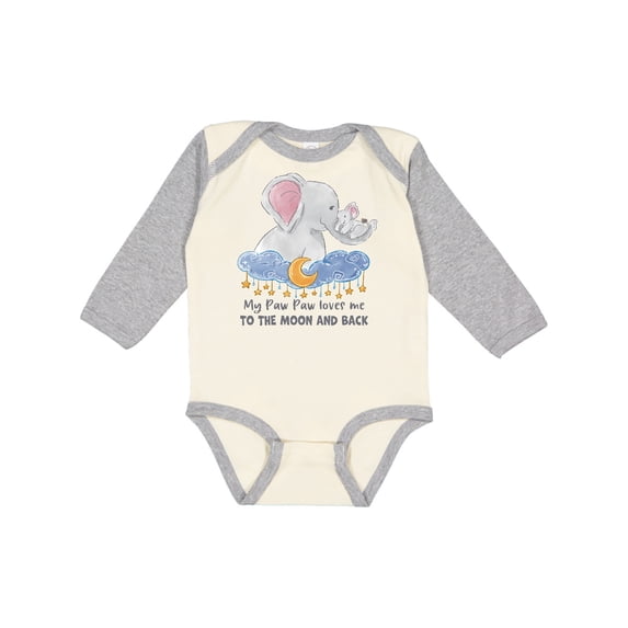 Inktastic My Paw Paw Loves me to the Moon and Back Elephant Family Boys or Girls Long Sleeve Baby Bodysuit