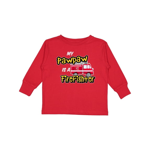 Inktastic My Pawpaw is a Firefighter with Fire Truck Boys or Girls Long Sleeve Toddler T-Shirt