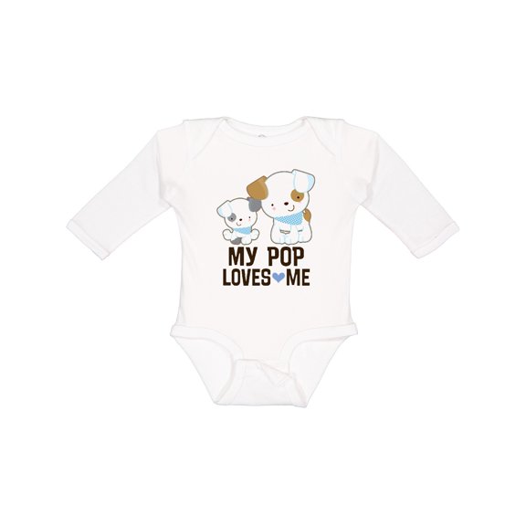 Inktastic My Pop Loves Me Grandson Puppy Boys Long Sleeve Baby Bodysuit