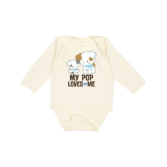 Inktastic My Pop Loves Me Grandson Puppy Boys Long Sleeve Baby Bodysuit