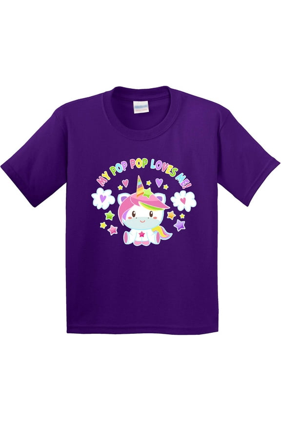 My Pop Pop Loves Me with Cute Rainbow Unicorn Youth T-Shirt