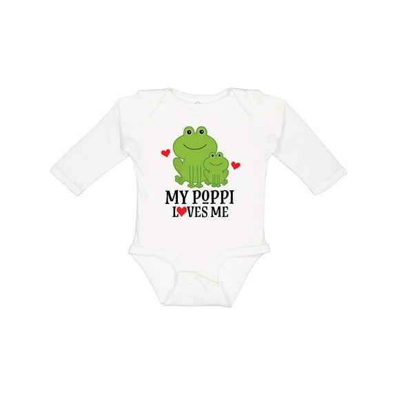 Inktastic My Poppi Loves Me Grandson Frog Boys Long Sleeve Baby Bodysuit