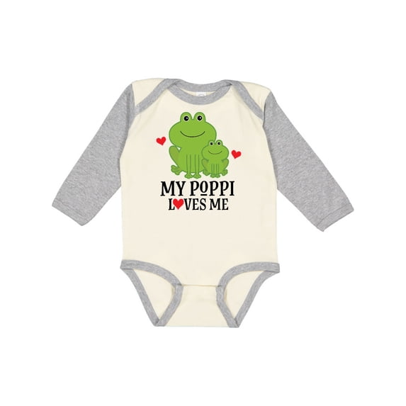 Inktastic My Poppi Loves Me Grandson Frog Boys Long Sleeve Baby Bodysuit