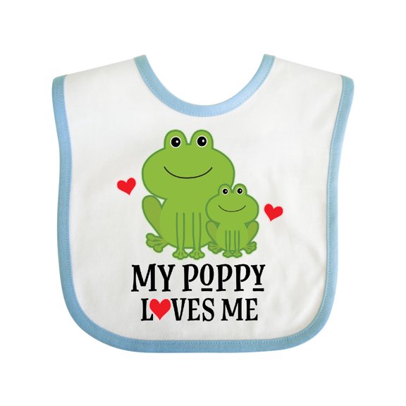 Inktastic My Poppy Loves Me Grandson Frog Boys Baby Bib
