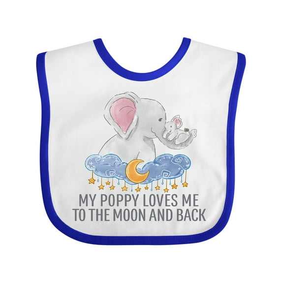 Inktastic My Poppy Loves Me to the Moon and Back Elephants in Clouds Boys or Girls Baby Bib