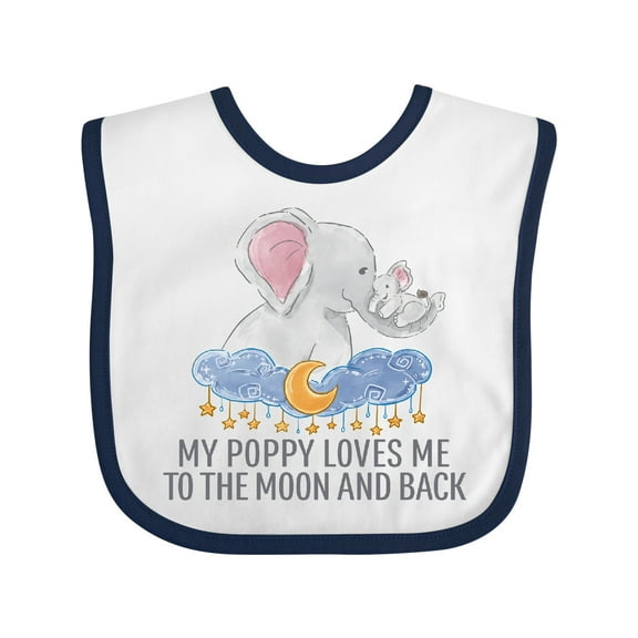 Inktastic My Poppy Loves Me to the Moon and Back Elephants in Clouds Boys or Girls Baby Bib