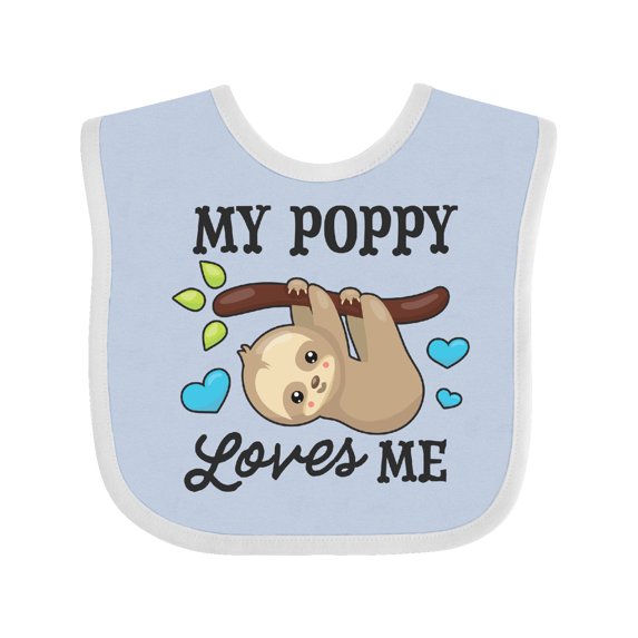 Inktastic My Poppy Loves Me with Sloth and Hearts Boys or Girls Baby Bib