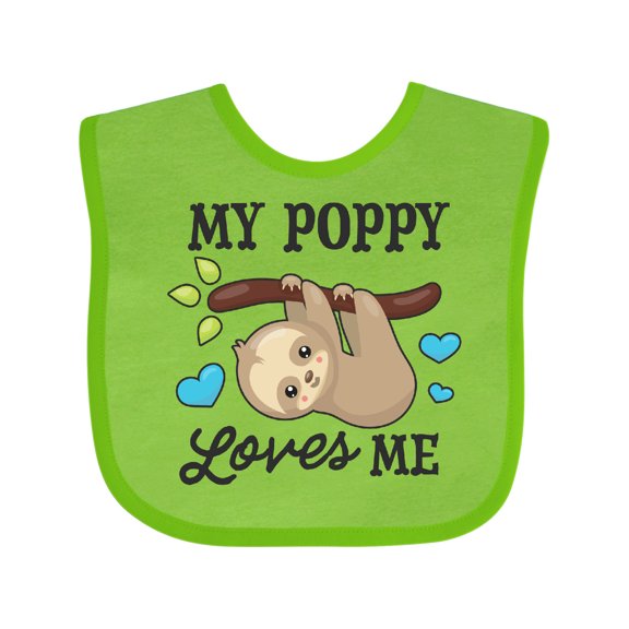 Inktastic My Poppy Loves Me with Sloth and Hearts Boys or Girls Baby Bib