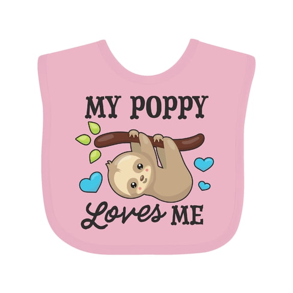 Inktastic My Poppy Loves Me with Sloth and Hearts Boys or Girls Baby Bib