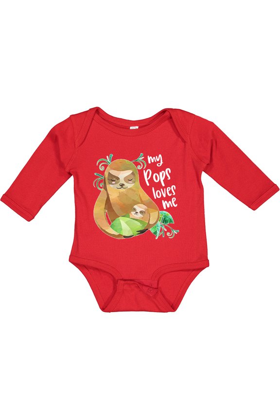 My Pops Loves Me- Cute Sloth and Baby Boys or Girls Long Sleeve Baby Bodysuit
