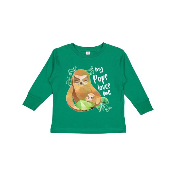 Inktastic My Pops Loves Me- Cute Sloth and Baby Boys or Girls Long Sleeve Toddler T-Shirt