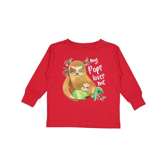Inktastic My Pops Loves Me- Cute Sloth and Baby Boys or Girls Long Sleeve Toddler T-Shirt