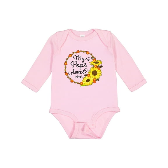 Inktastic My Pops Loves Me with Sunflower Wreath Boys or Girls Long Sleeve Baby Bodysuit