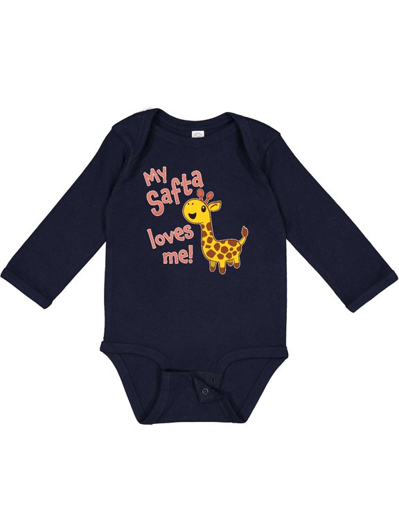 My Safta Loves Me Cute Giraffe Boys or Girls Long Sleeve Baby Bodysuit
