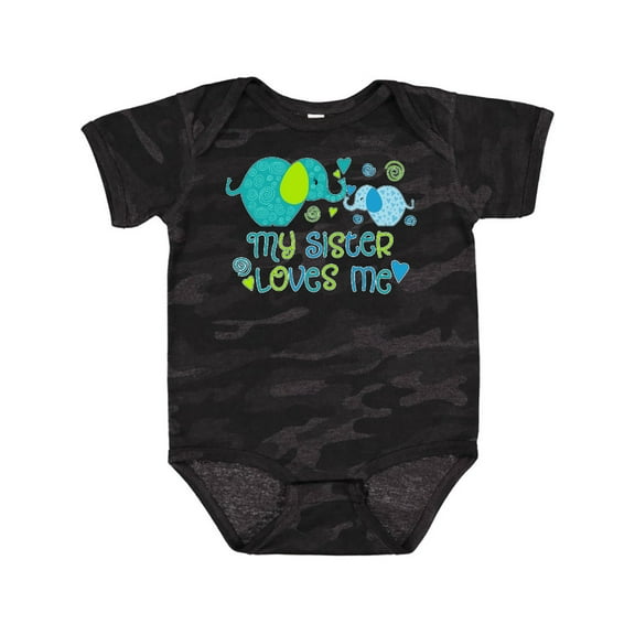 Inktastic My Sister Loves Me Cute Elephants Boys or Girls Baby Bodysuit