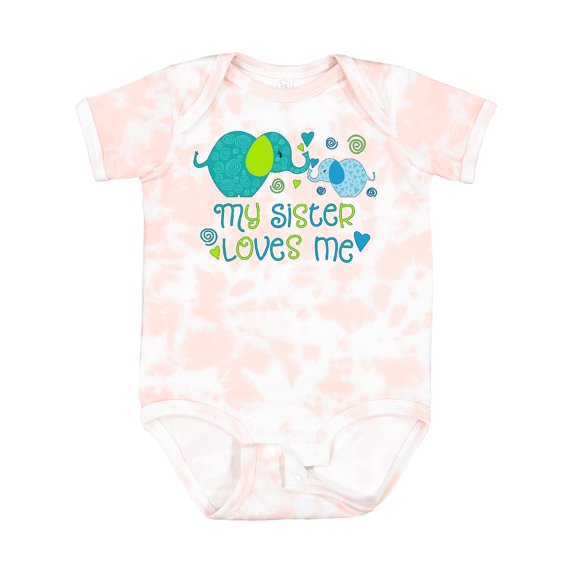 Inktastic My Sister Loves Me Cute Elephants Boys or Girls Baby Bodysuit