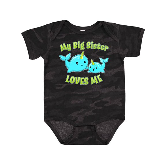 Inktastic My Sister Loves Me Cute Narwhal Boys or Girls Baby Bodysuit