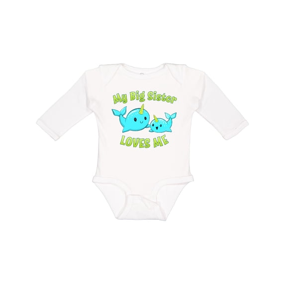 Inktastic My Sister Loves Me- Cute Narwhal Boys or Girls Long Sleeve Baby Bodysuit