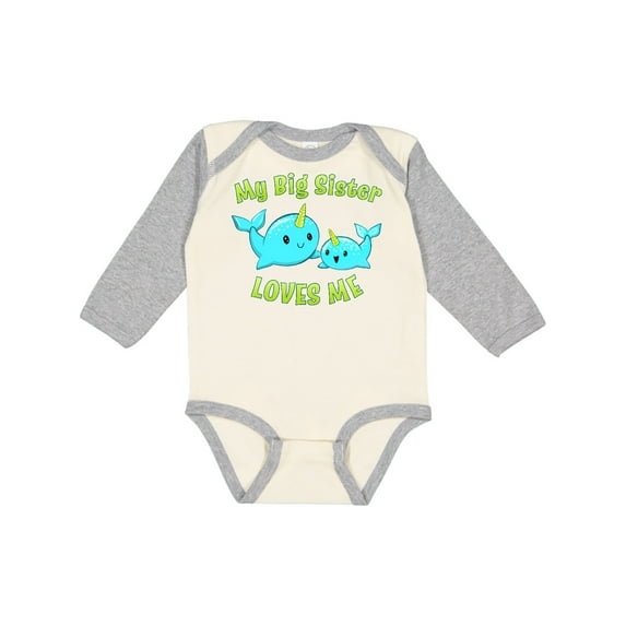 Inktastic My Sister Loves Me- Cute Narwhal Boys or Girls Long Sleeve Baby Bodysuit