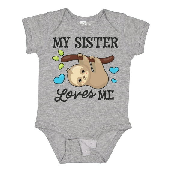Inktastic My Sister Loves Me with Sloth and Hearts Boys or Girls Baby Bodysuit