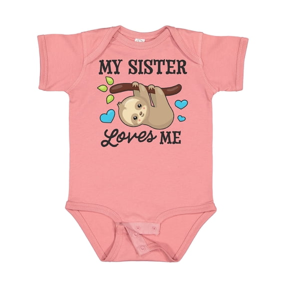 Inktastic My Sister Loves Me with Sloth and Hearts Boys or Girls Baby Bodysuit