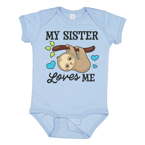 Inktastic My Sister Loves Me with Sloth and Hearts Boys or Girls Baby Bodysuit