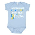 thumbnail image 1 of Inktastic My Sister is Just Down Right Perfect Down Syndrome Awareness Ribbon Boys or Girls Baby Bodysuit, 1 of 5