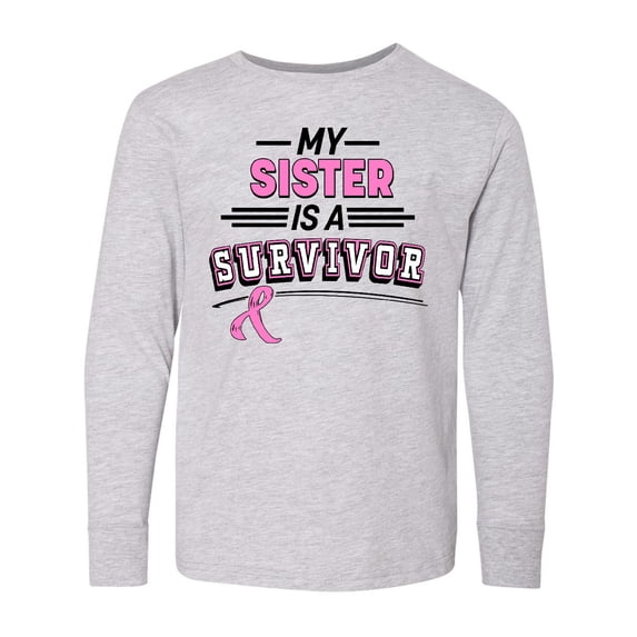 Inktastic My Sister is a Survivor Breast Cancer Awareness Long Sleeve Youth T-Shirt