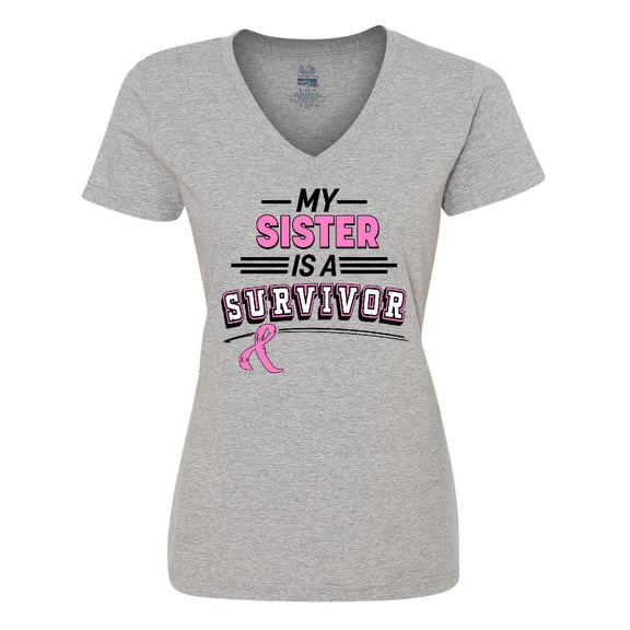 Inktastic My Sister is a Survivor Breast Cancer Awareness Women's V-Neck T-Shirt