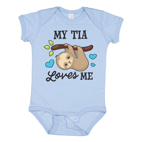 Inktastic My Tia Loves Me with Sloth and Hearts Boys or Girls Baby Bodysuit